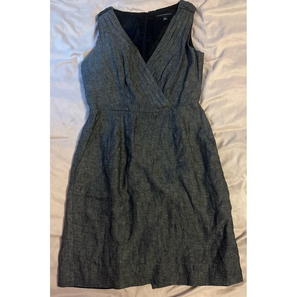 Banana Republic Grey Linen V Neck‎ Knee Length Sheath Dress, Size 4